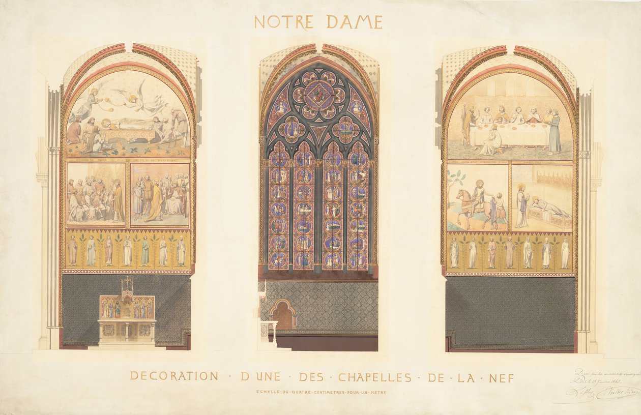 Plan för renovering av ett kapell i långhuset i katedralen Notre Dame, Paris, 1843. av Eugène Viollet le Duc