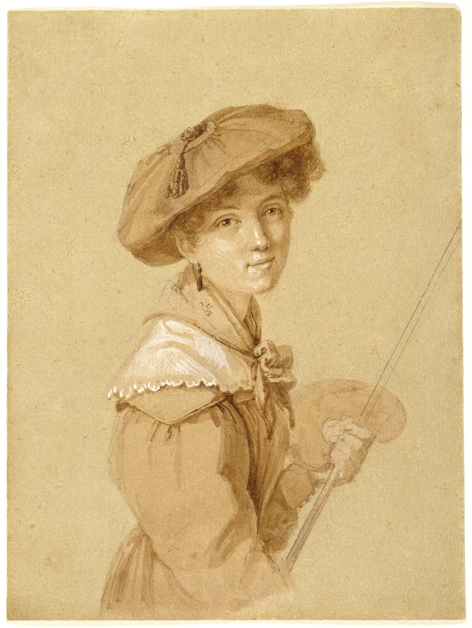 Självporträtt, 1820-29 (penna, sepia och gouache på papper) av Eugénie Tripier Lefranc