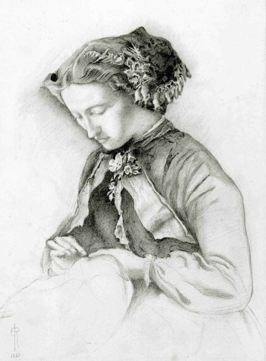 Porträtt av Effie med Foxgloves i håret (The Foxglove) 1853 av Euphemia Ruskin
