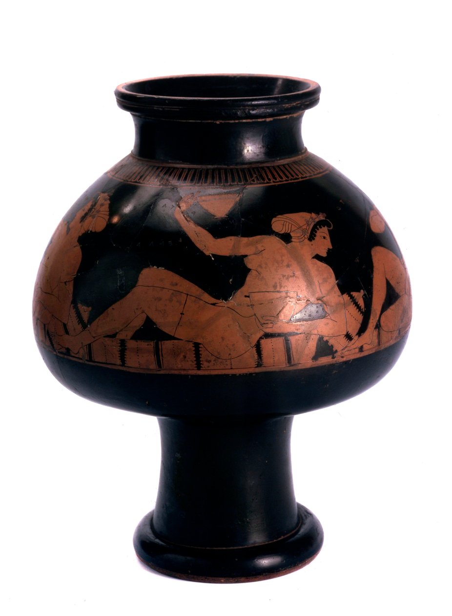 Psyktervinkylare med röd figur med en symposiumscen, antik grekisk, c505-c500 f.Kr. av Euphronios