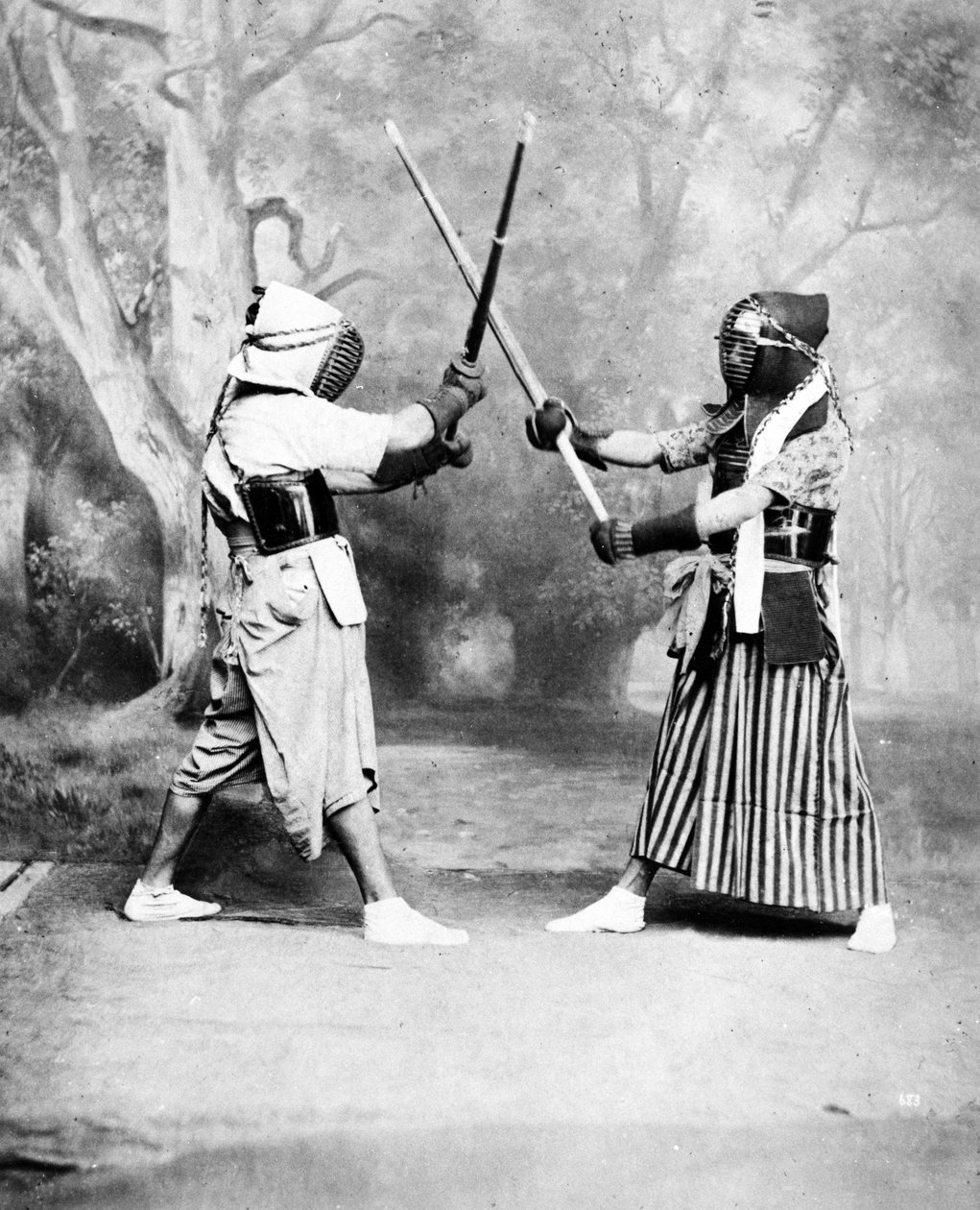 Kendo, eller japanskt fäktning, ca 1860-80 av European Photographer