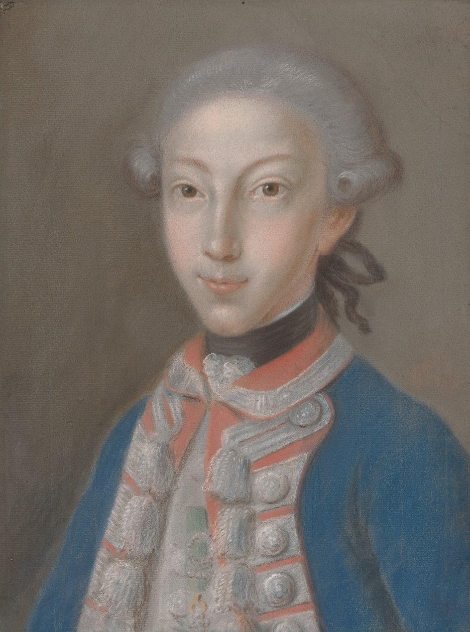 Porträtt av en ung man i uniform av European 18th Century