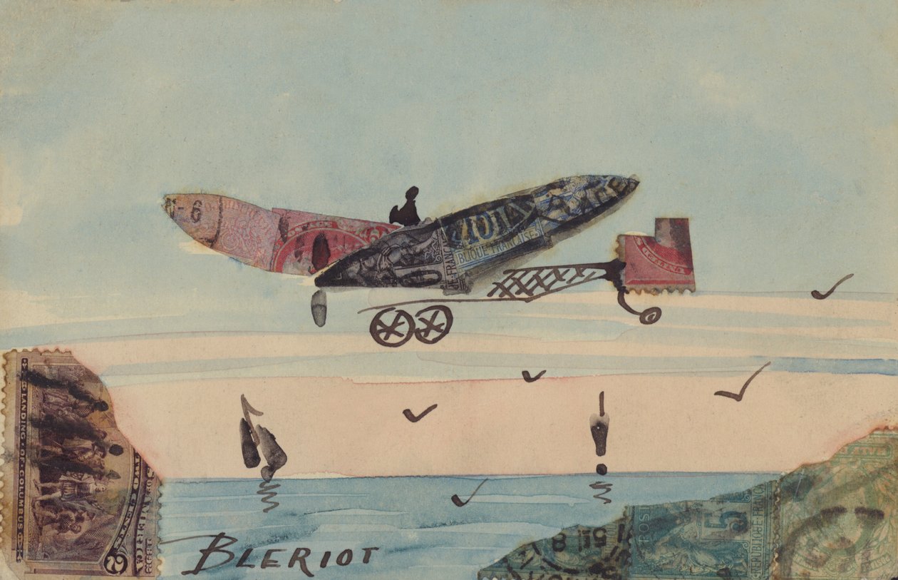 Avbildning av ett monoplan konstruerat av den franske flygaren Louis Bleriot, som var den förste som flög över Engelska kanalen (färglitografi) av European School