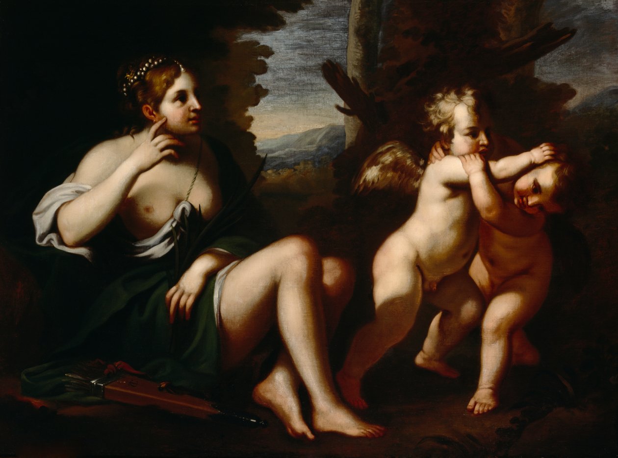 Diana och Cupids (olja på duk) av European School