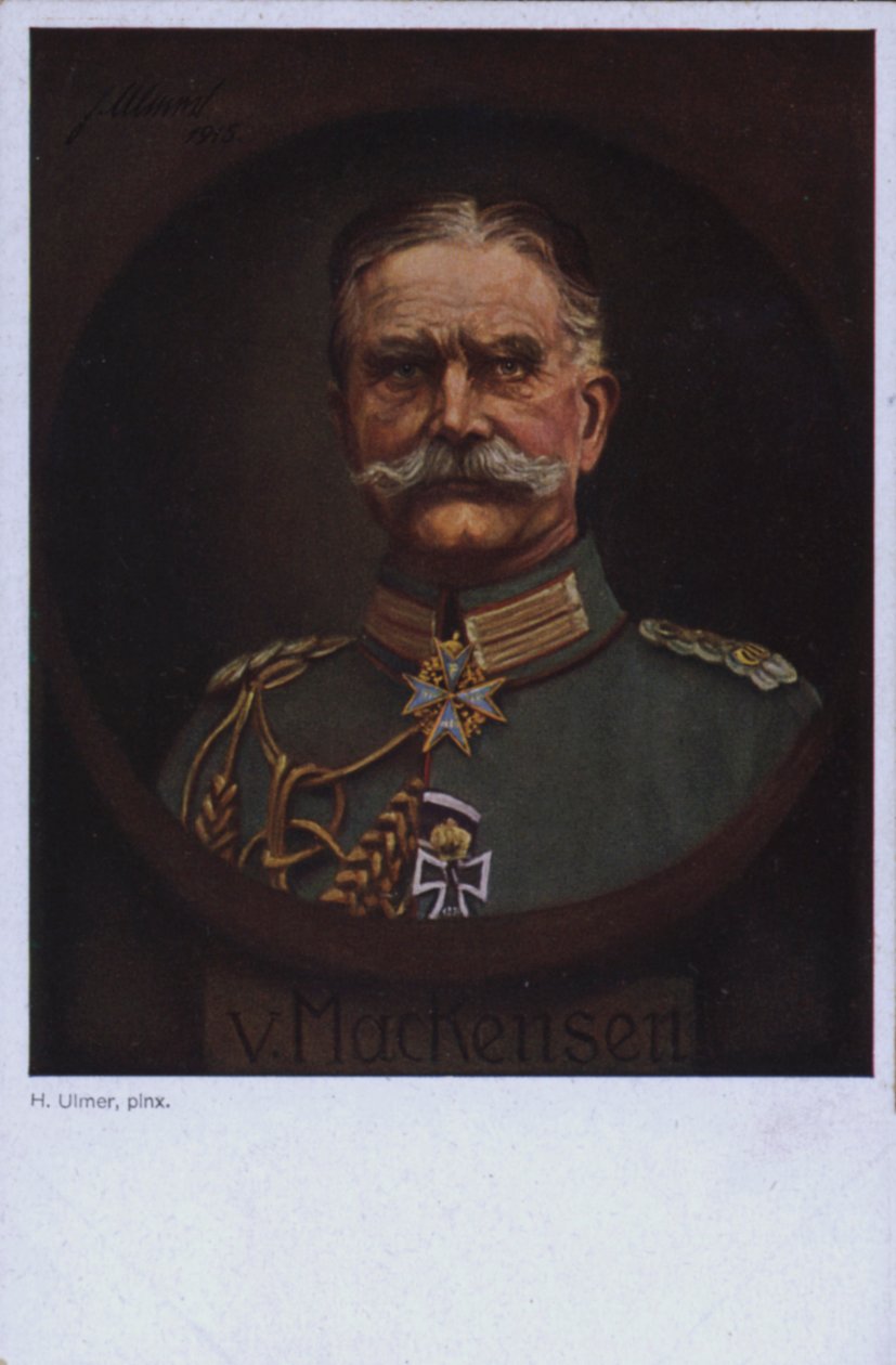 Fältmarskalk August von Mackensen, tysk militärbefälhavare under första världskriget (färglitografi) av European School