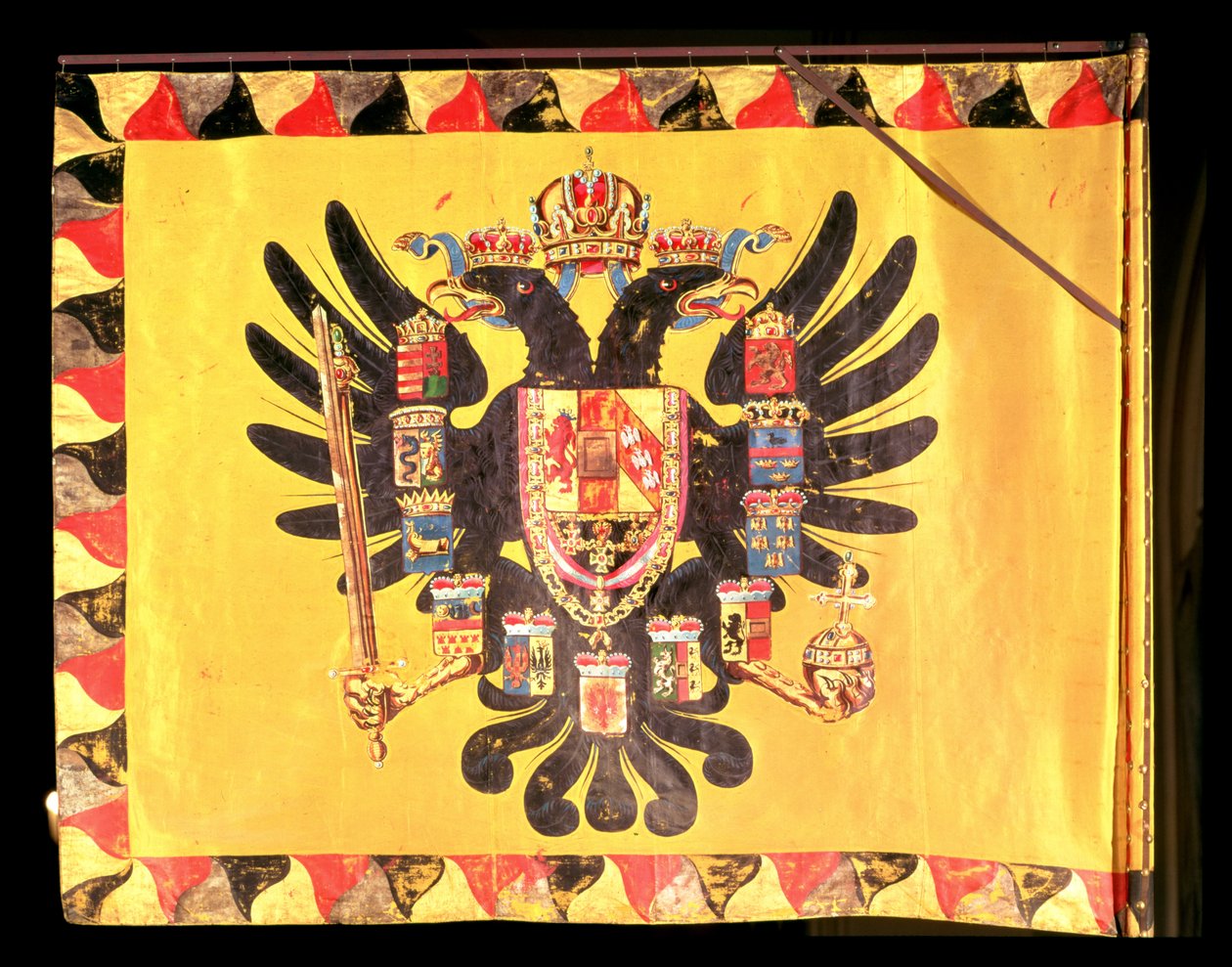 Den kejserliga Habsburgska dynastins flagga, ca 1700 (sidenmålning) av European School