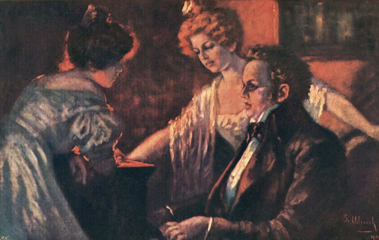 Franz Schubert, österrikisk kompositör (färglitografi) av European School