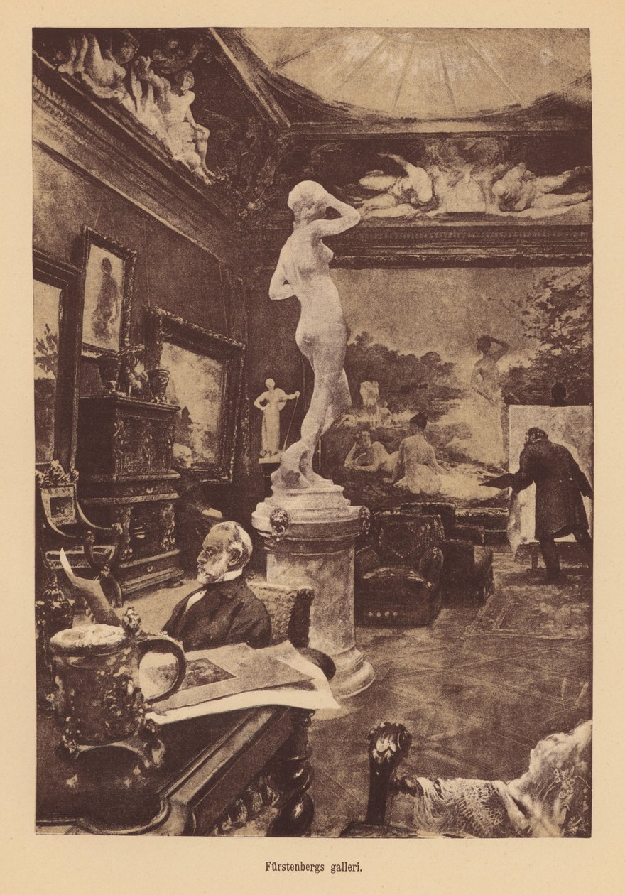 Den svenske konstsamlaren Pontus Furstenbergs galleri (gravyr) av European School