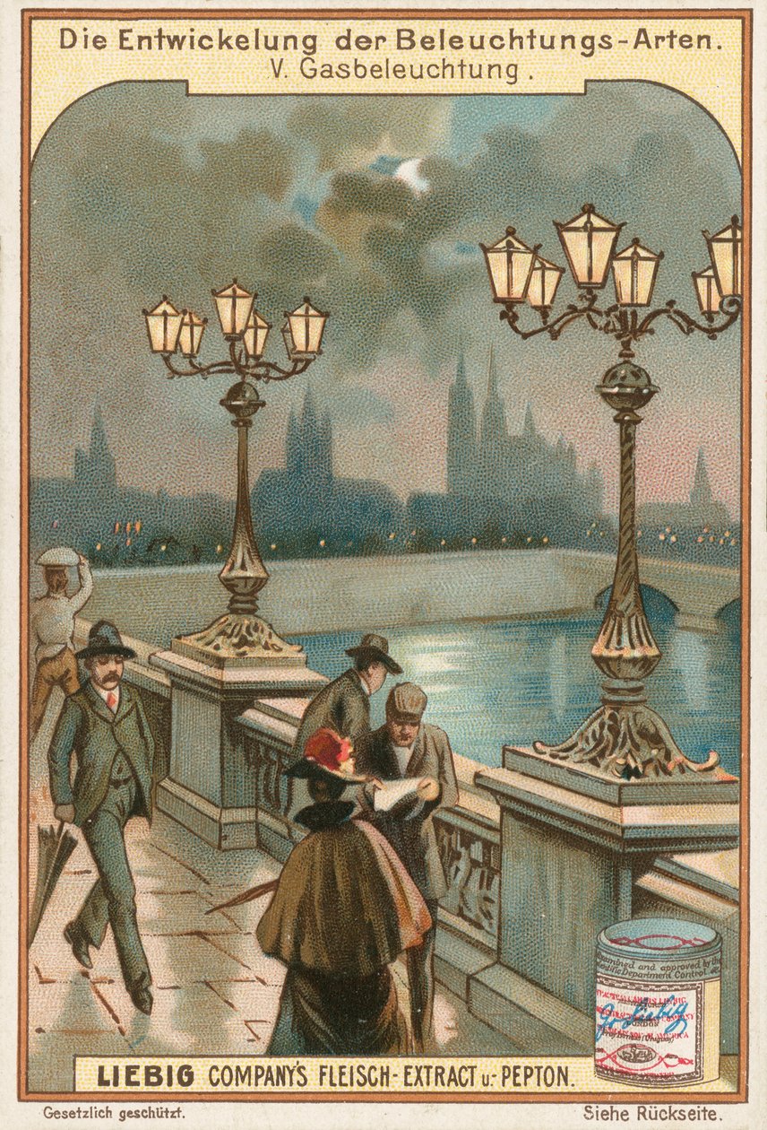 Gasljus, Liebig-kort, början av 1900-talet (chromo) av European School