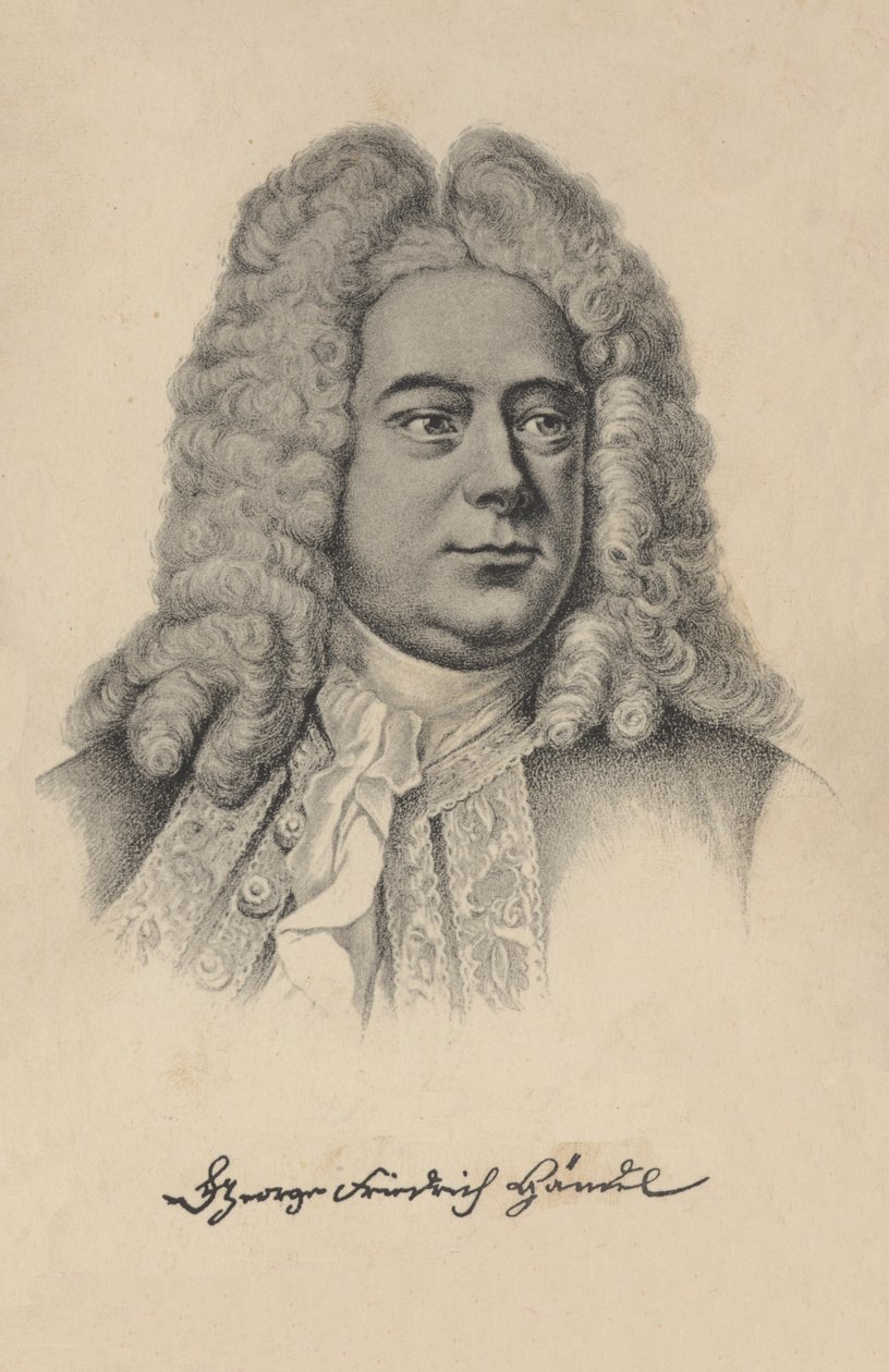 George Frideric Handel, tyskfödd brittisk barocktonsättare (litografi) av European School