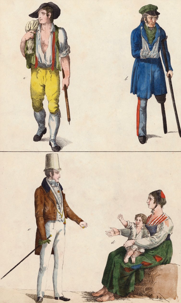 Lyckliga och olyckliga människor (färglitografi) av European School
