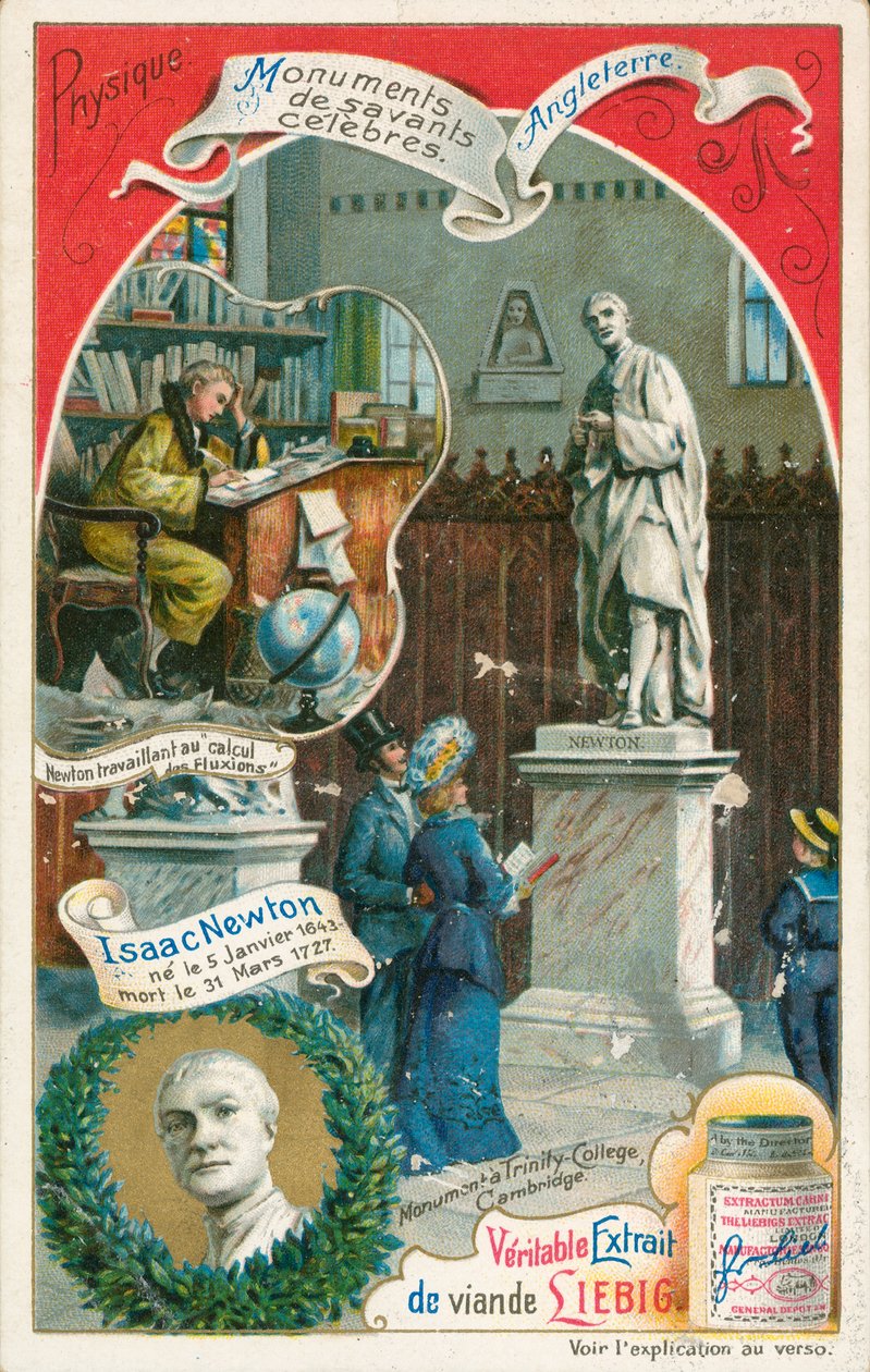 Isaac Newton, Liebig-kort, början av 1900-talet (chromo) av European School