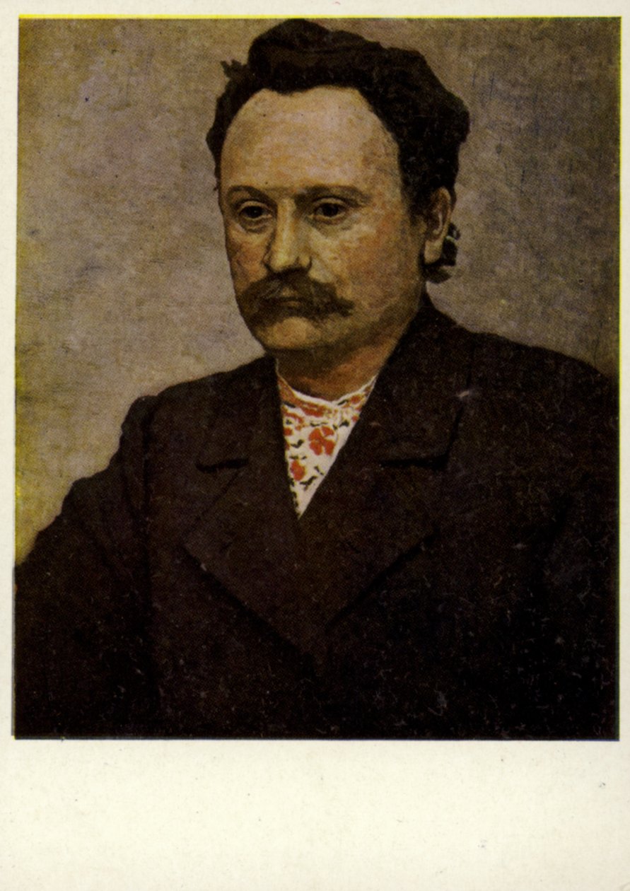Ivan Franko, ukrainsk författare (färglitografi) av European School