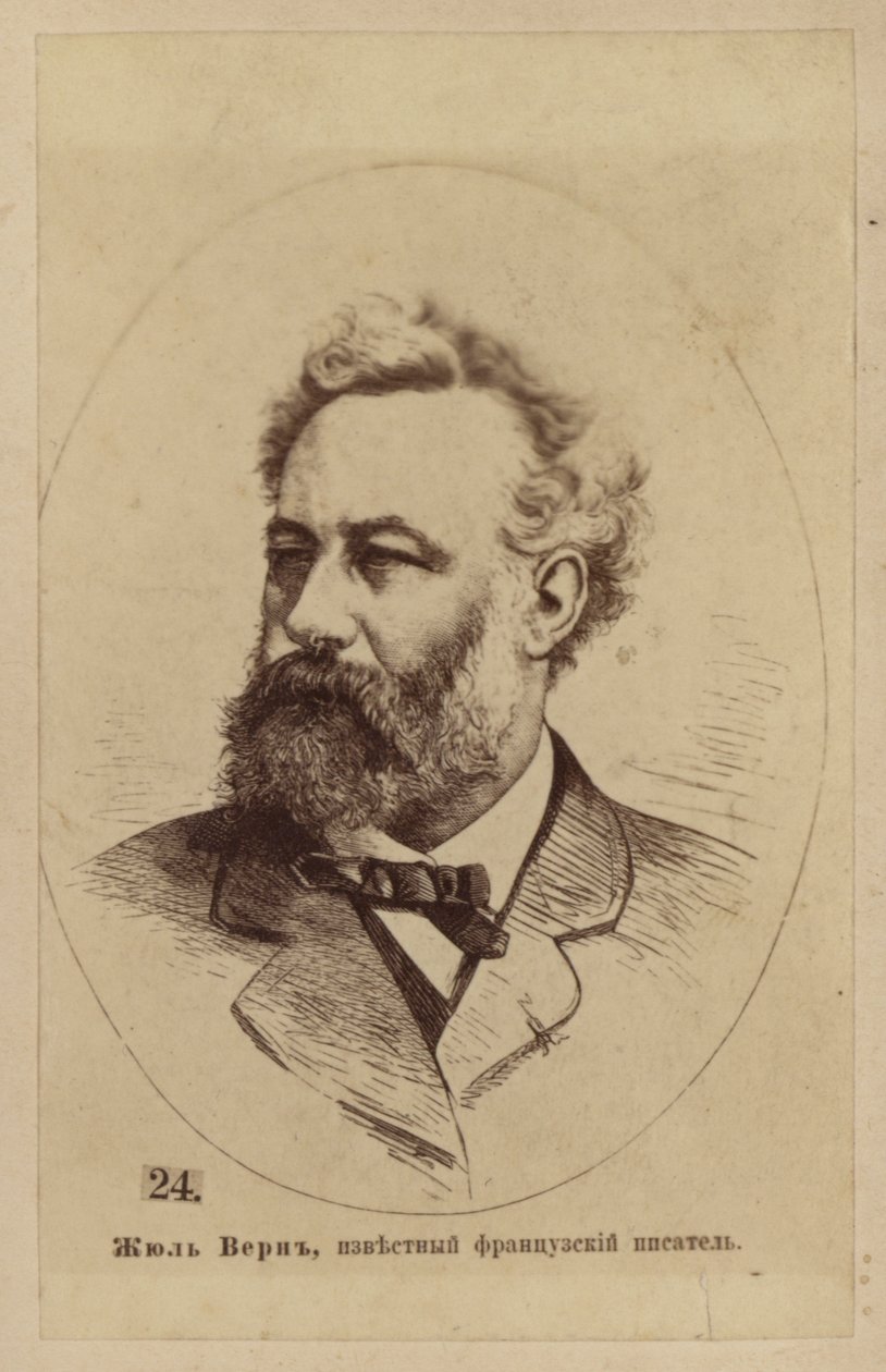 Jules Verne, fransk romanförfattare, poet och dramatiker (litografi) av European School