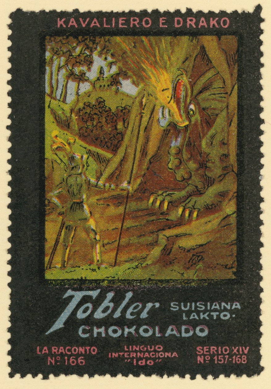 Riddaren och draken (färglitografi) av European School