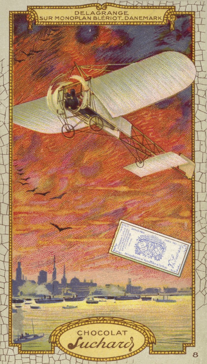 Leon Delagrange i ett Bleriot monoplan, Danmark (chromolitho) av European School
