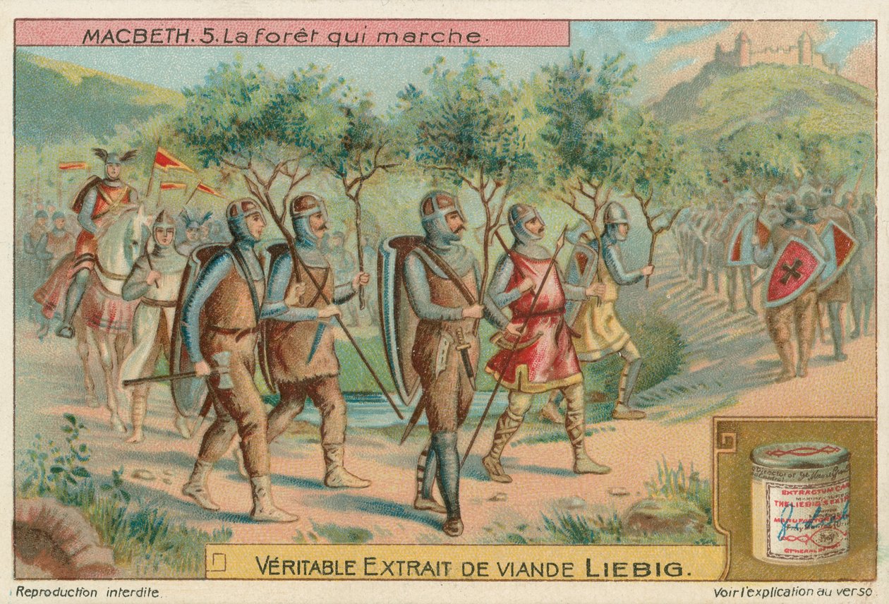 Macbeth. Skogen som marscherade, Liebig-kort, början av 1900-talet (chromo) av European School
