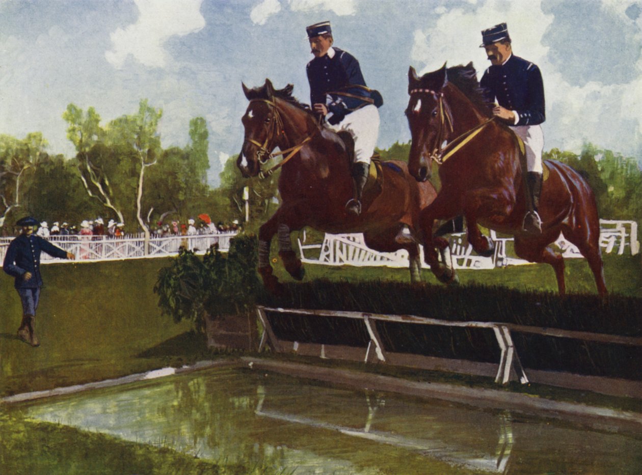 Menton, hästshowen "Un Joli Saut" (färglitografi) av European School