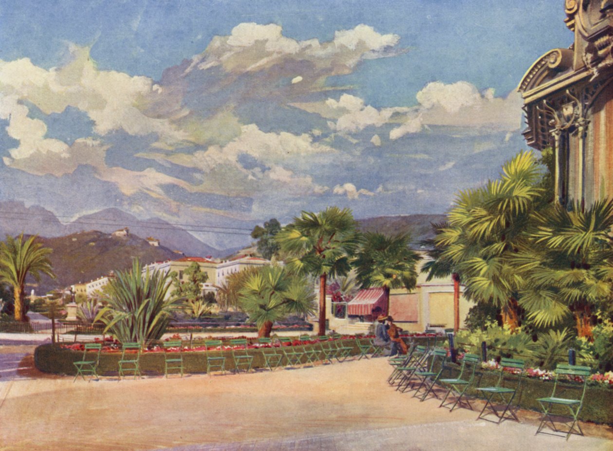 Menton, Musikkiosken och den nya trädgården (färglitografi) av European School