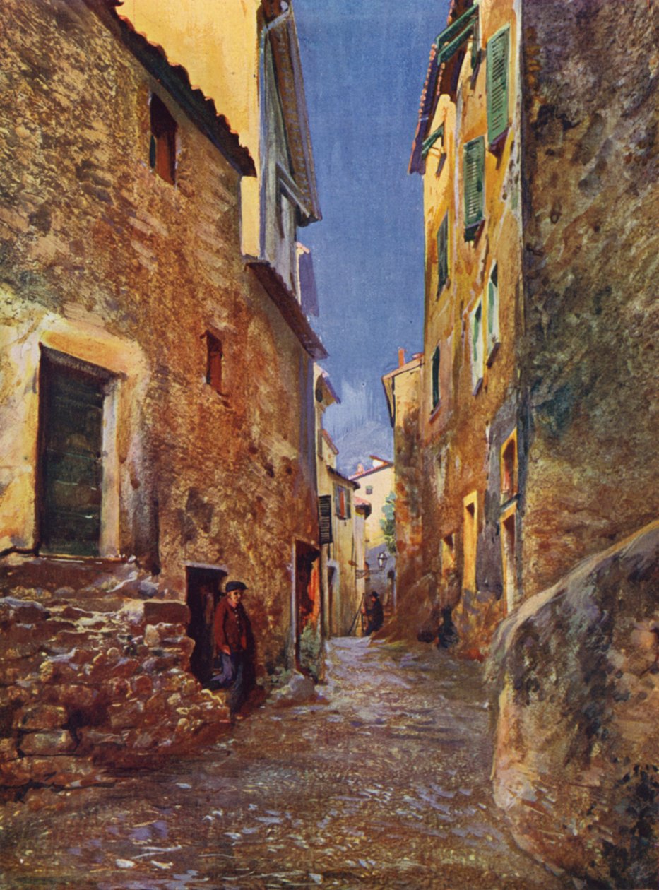 Menton, Rue dans la Vieille Ville (färglitografi) av European School