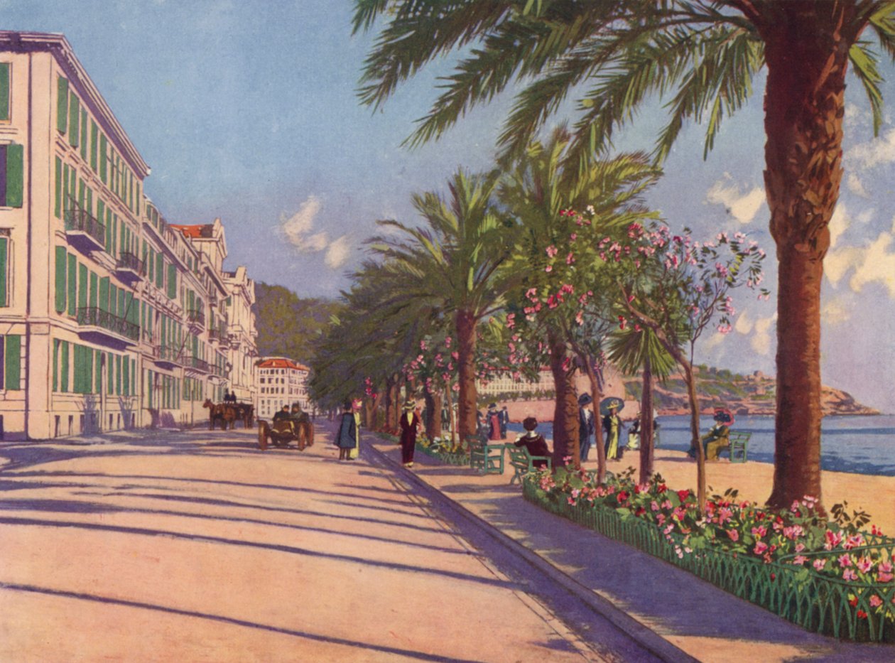 Nice, Promenade du Midi mot öster (färglitografi) av European School