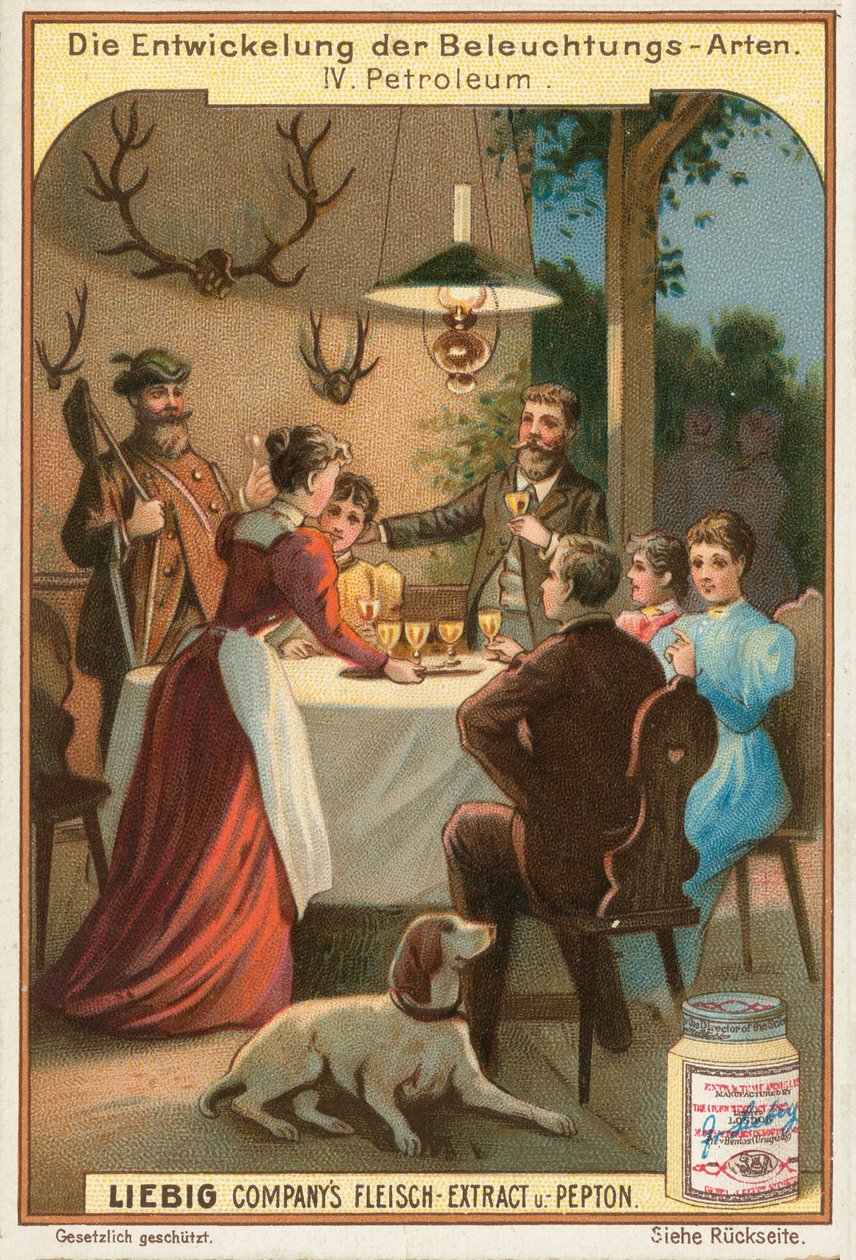 Oljelampa, Liebig-kort, början av 1900-talet (chromo) av European School