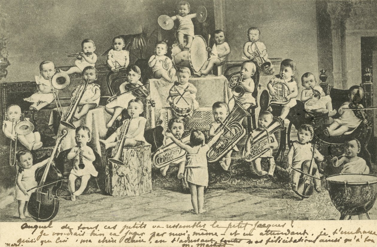 Orkester med spädbarn (litografi) av European School