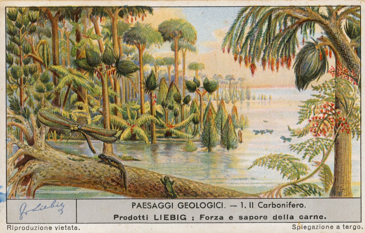 Förhistorisk värld, Liebig-kort, början av 1900-talet (chromo) av European School
