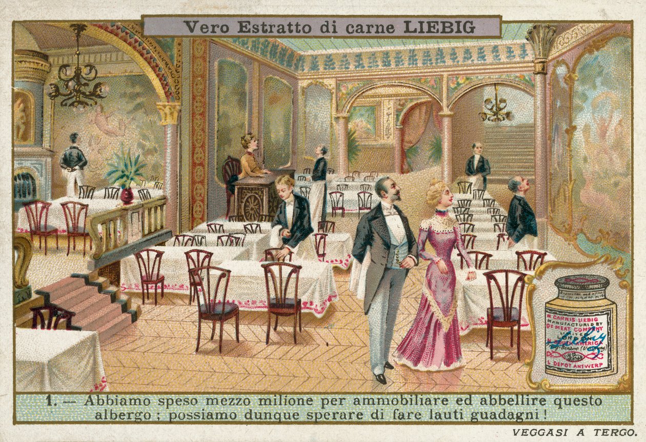 Restaurang i ett renoverat hotell (chromolitho) av European School