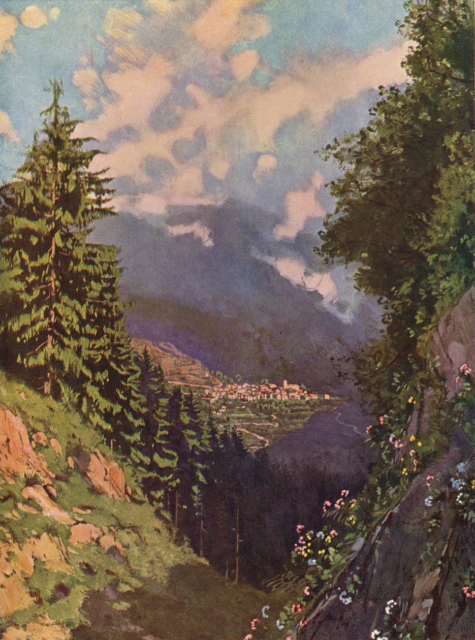 Saint-Martin-Vesubie, Allmän vy (färglitografi) av European School