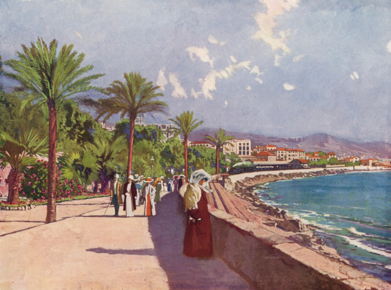 San-Remo, La Promenade (färglitografi) av European School