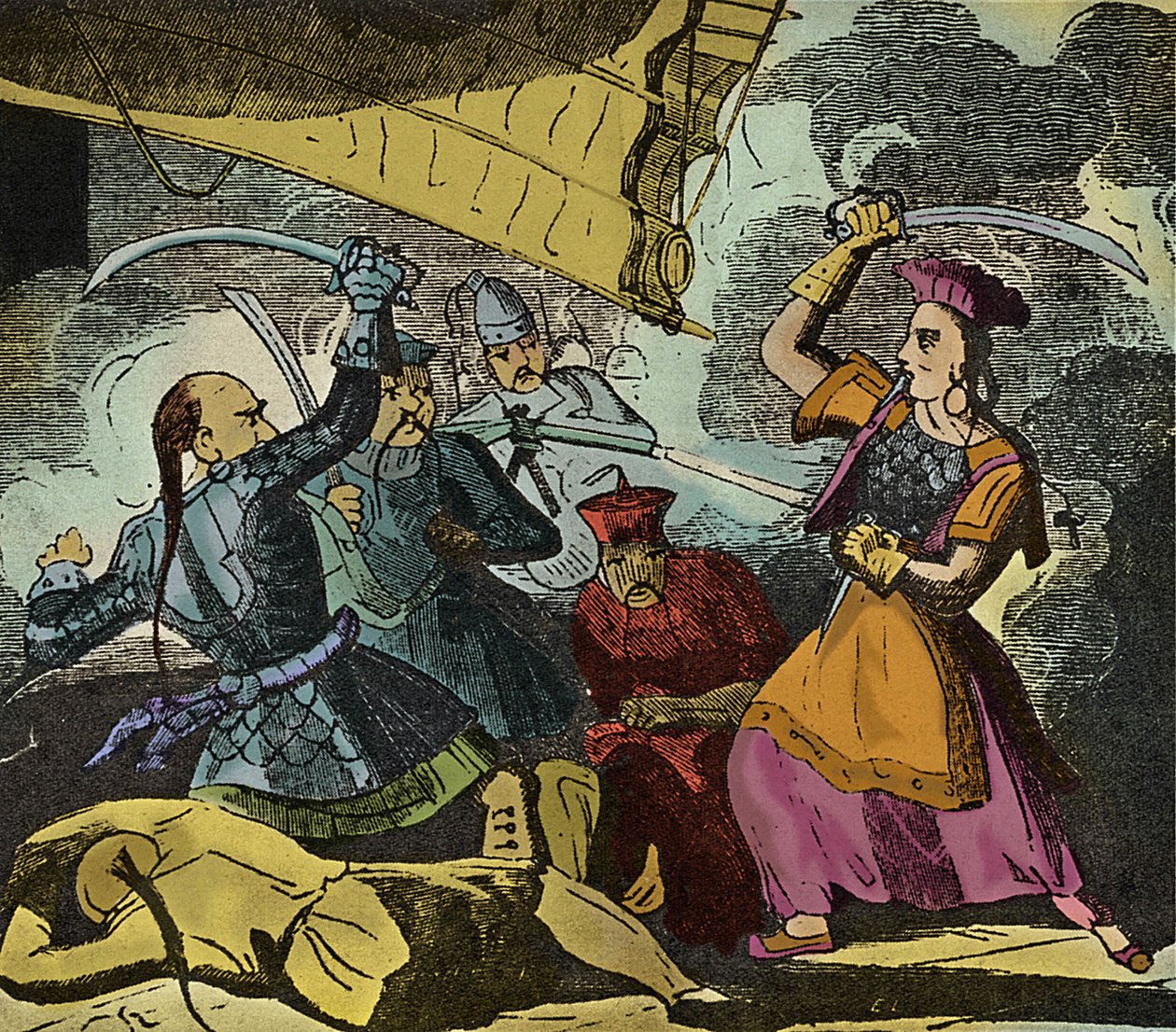 Shing Shi eller Ching Shih (död 1844). Kinesisk piratkvinna från 1800-talet. Hon befäl över en riktig flotta med vilken hon besegrade amiral Kwo Lang. av European School