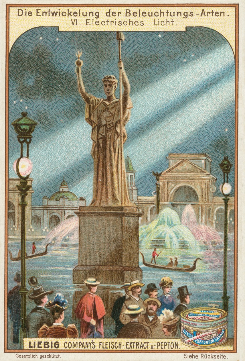 Gatubelysning, Liebig-kort, början av 1900-talet (chromo) av European School
