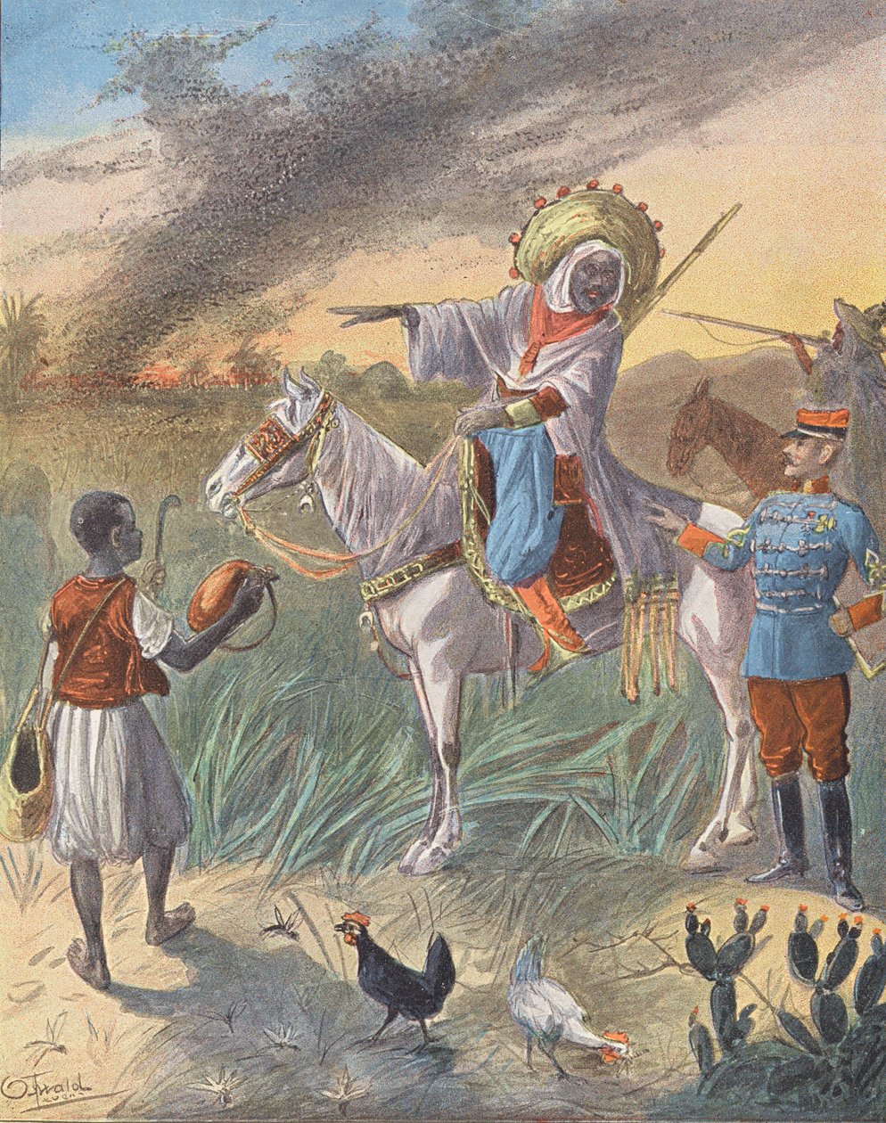 Svärm av gräshoppor i Afrika (färglitografi) av European School