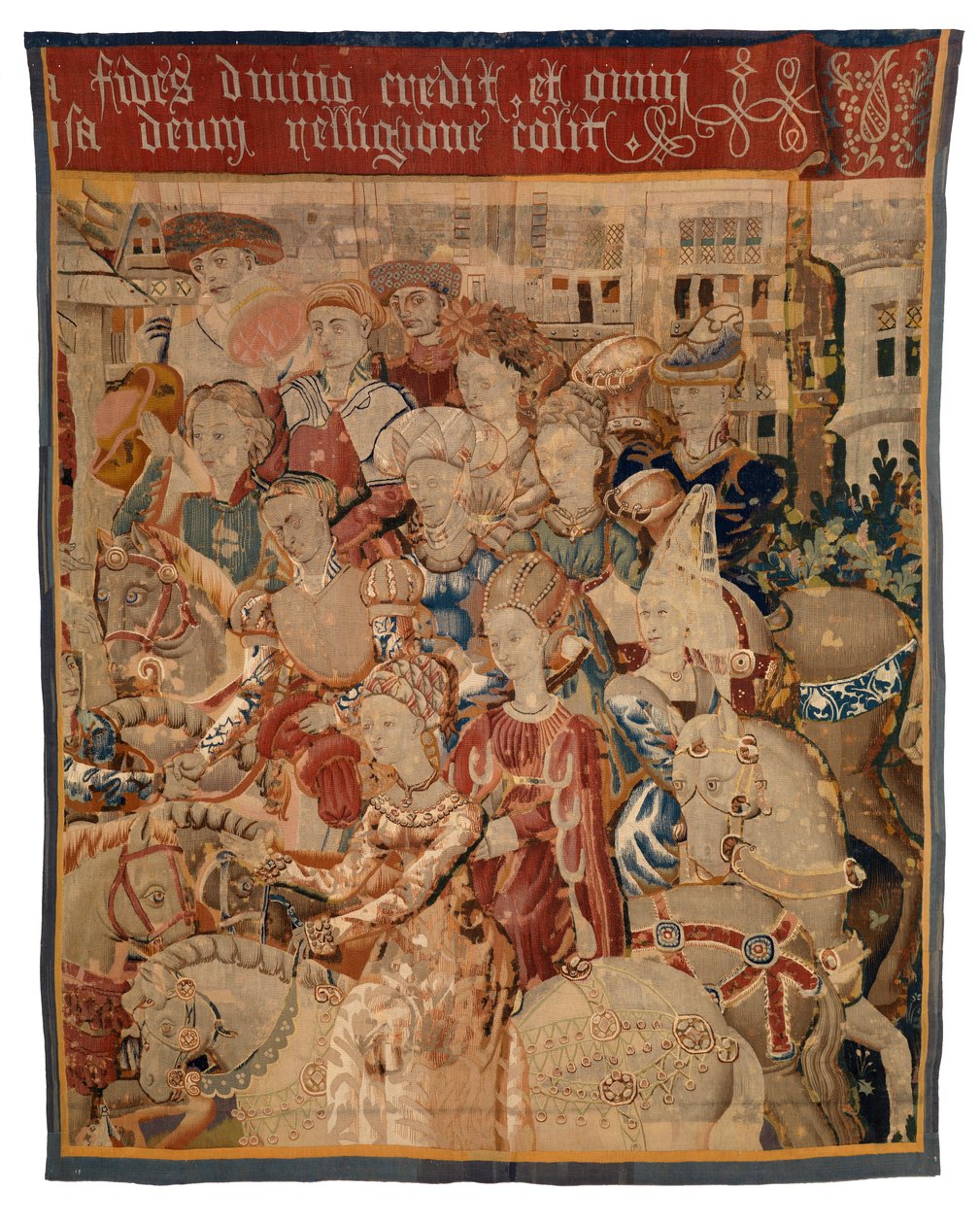 Gobelängfragment med damer och herrar till häst, eller Paris Returning with Helen, eller The Return from the Campaign av European School