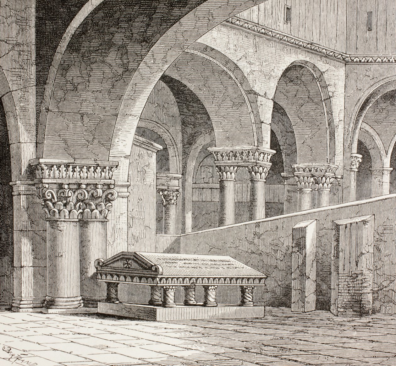 Godfrey de Bouillons grav i Heliga gravens kyrka, Jerusalem, ca 1880 av European School