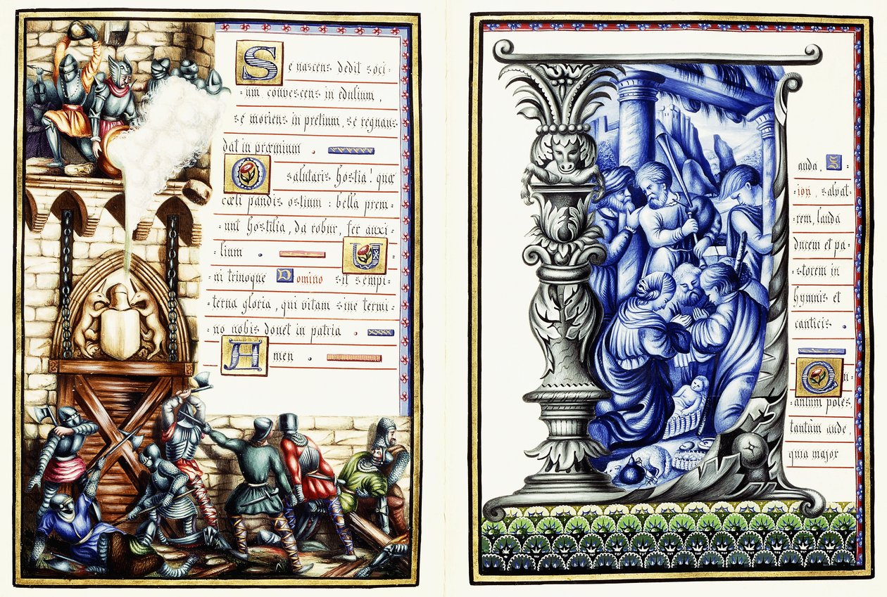 Två blad från en psalmbok på latin, c.1890 av European School