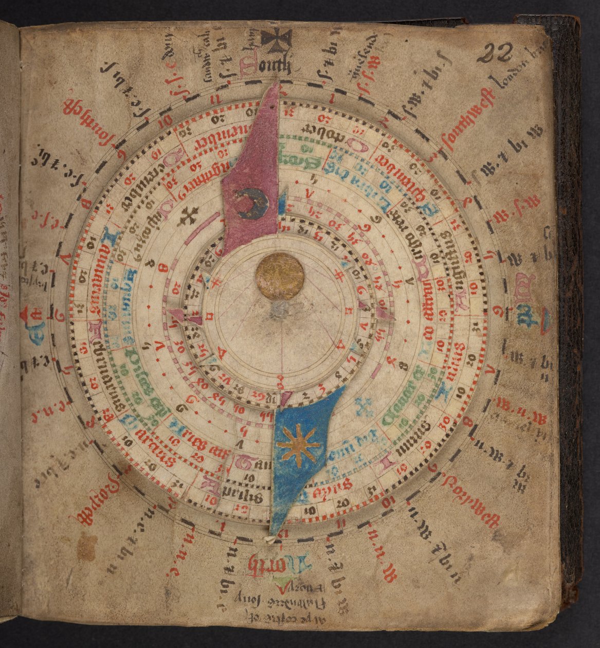 Volvelle från en astronomisk kalender med mån- och andra tabeller, Egerton MS 848 av European School