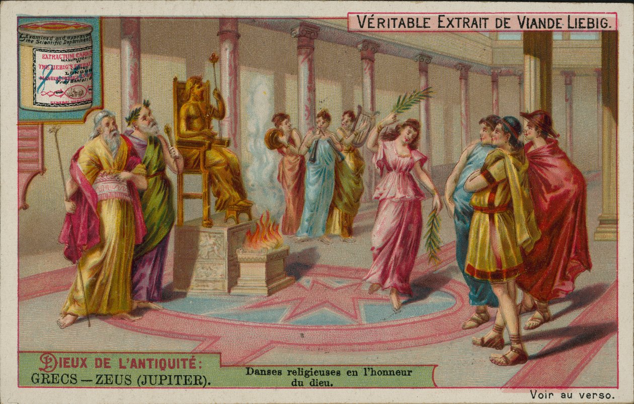 Zeus, gud i det antika Grekland (chromolitho) av European School