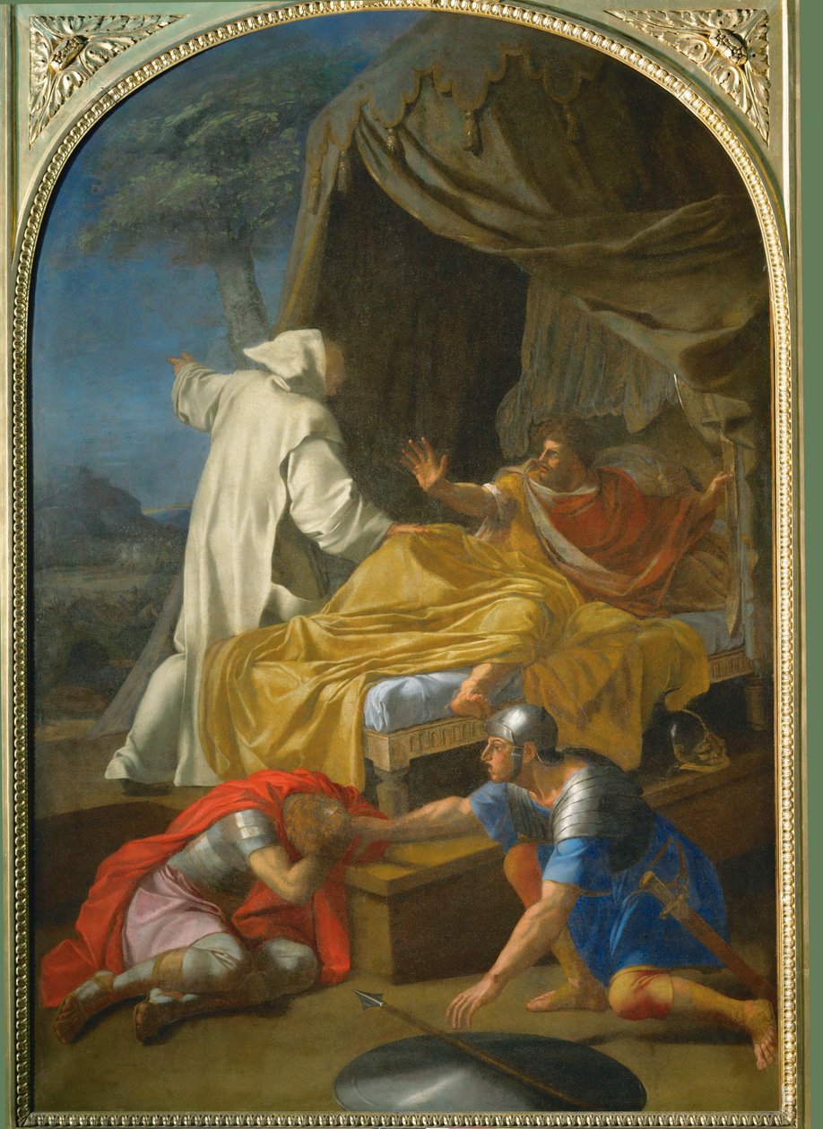 Apparition de Saint Bruno au Comte Roger - Sankt Bruno uppenbarar sig för greve Roger ... av Eustache (studio of) Le Sueur