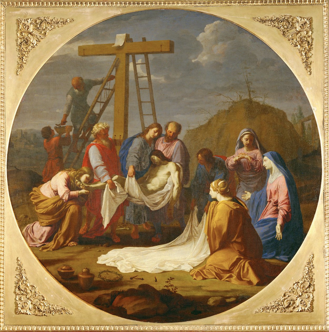 Nedtagningen från korset - Nedtagningen ... av Eustache (studio of) Le Sueur