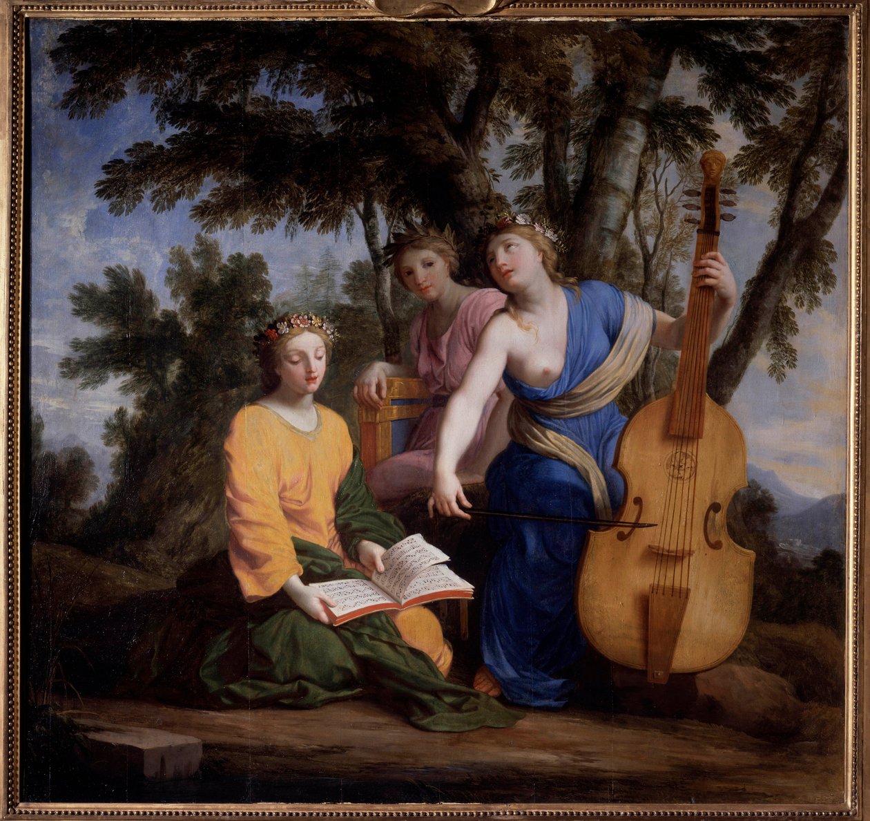 Representation av de tre muserna Melpomene, Erato och Polymnie (olja på duk) av Eustache (studio of) Le Sueur