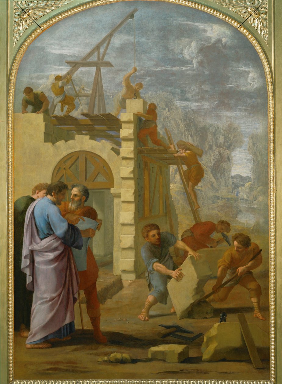 Saint Bruno fait construire le monastere - Saint Bruno beordrar byggandet av klostret ... av Eustache (studio of) Le Sueur
