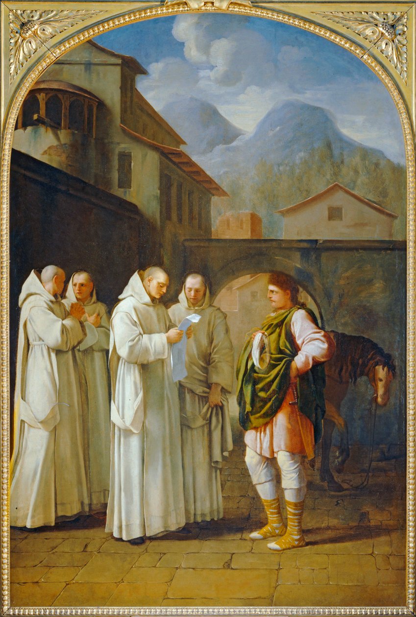 Saint Bruno recoit un messager du pape - Saint Bruno tar emot en budbärare från påven. 1645-1648 ... av Eustache (studio of) Le Sueur