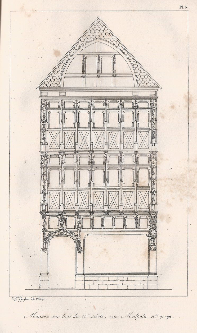 1400-tals trähus rue Malpalu n ° 90-92 av Eustache Hyacinthe Langlois