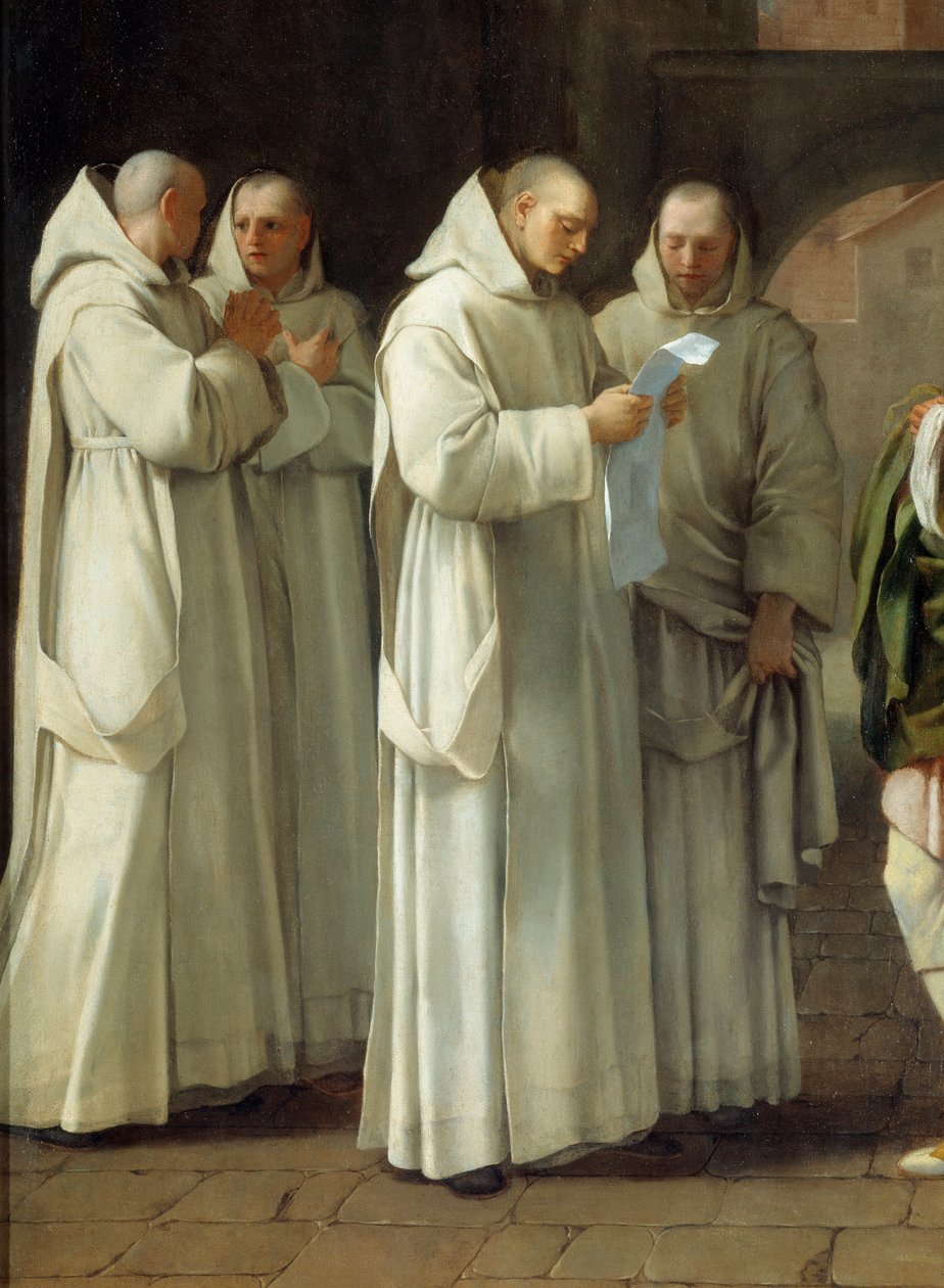 Saint Bruno (1030-1101), grundare av den kartusiska orden får ett meddelande från påven Urban II (Urbano 2) (detalj) av Eustache Le Sueur