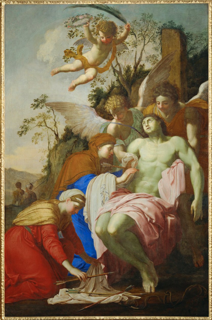 Sankt Sebastian tagen av Sankt Irene (målning på duk) av Eustache Le Sueur