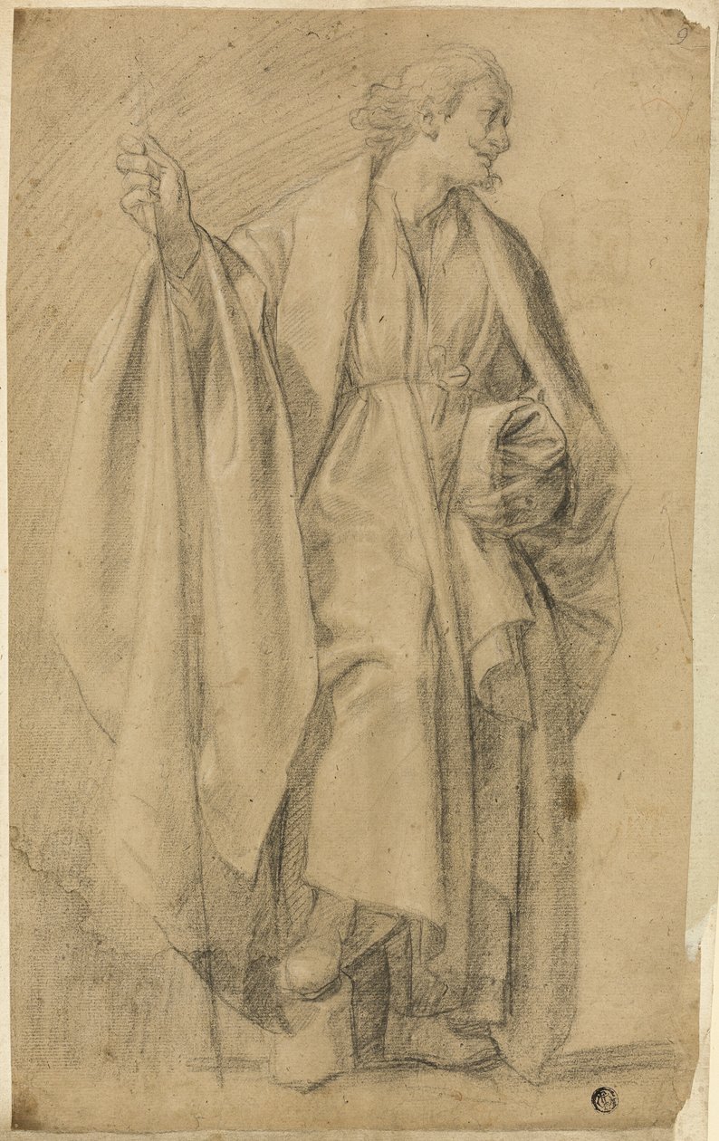 Stående Draperad Manlig Figur, Hållande Personal av Eustache Le Sueur