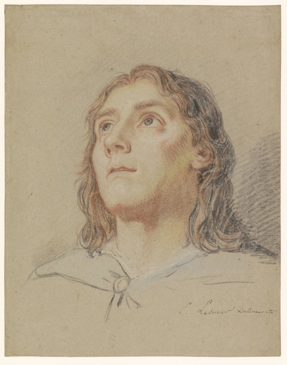 Huvudet av en ung man med långt hår av Eustache Lesueur