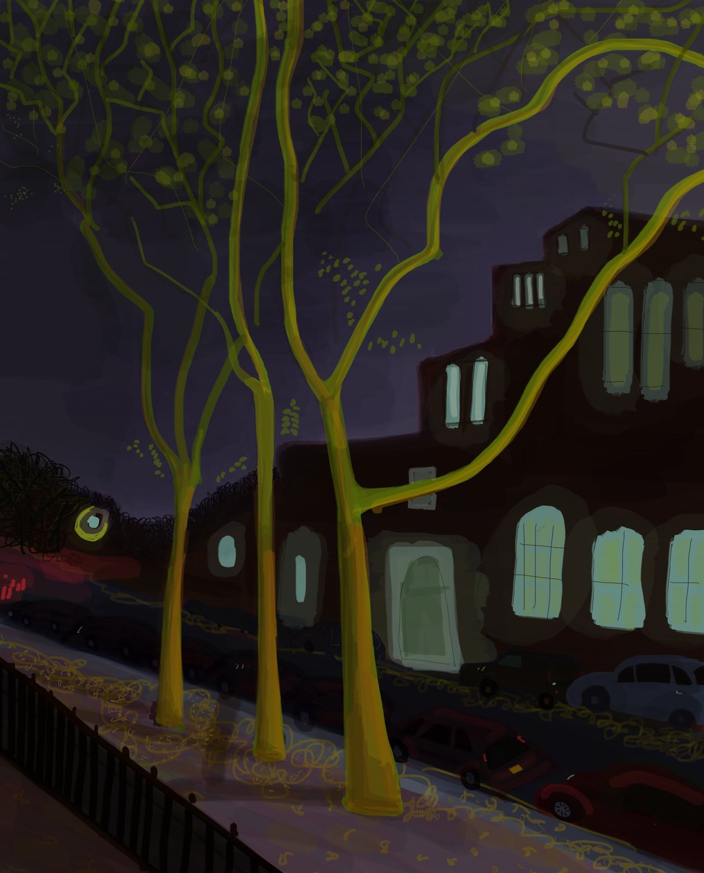 11th Street At Night, 2016 (handritad på en iPad med en Apple-penna) av Evan Sklar